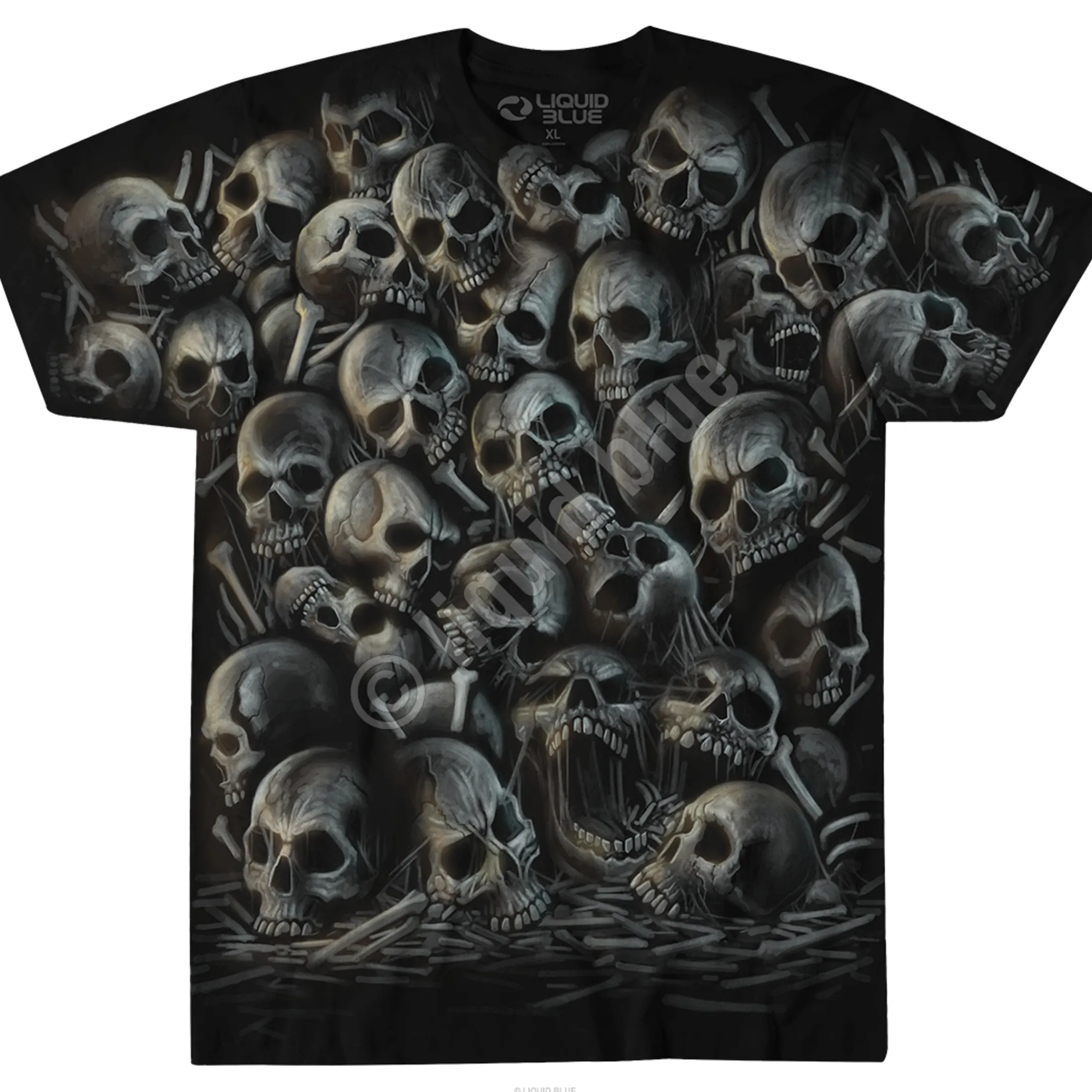 Clearance All Over Skulls Black T-Shirt T-Shirt | Halloween