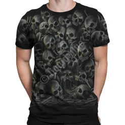 Clearance All Over Skulls Black T-Shirt T-Shirt | Halloween