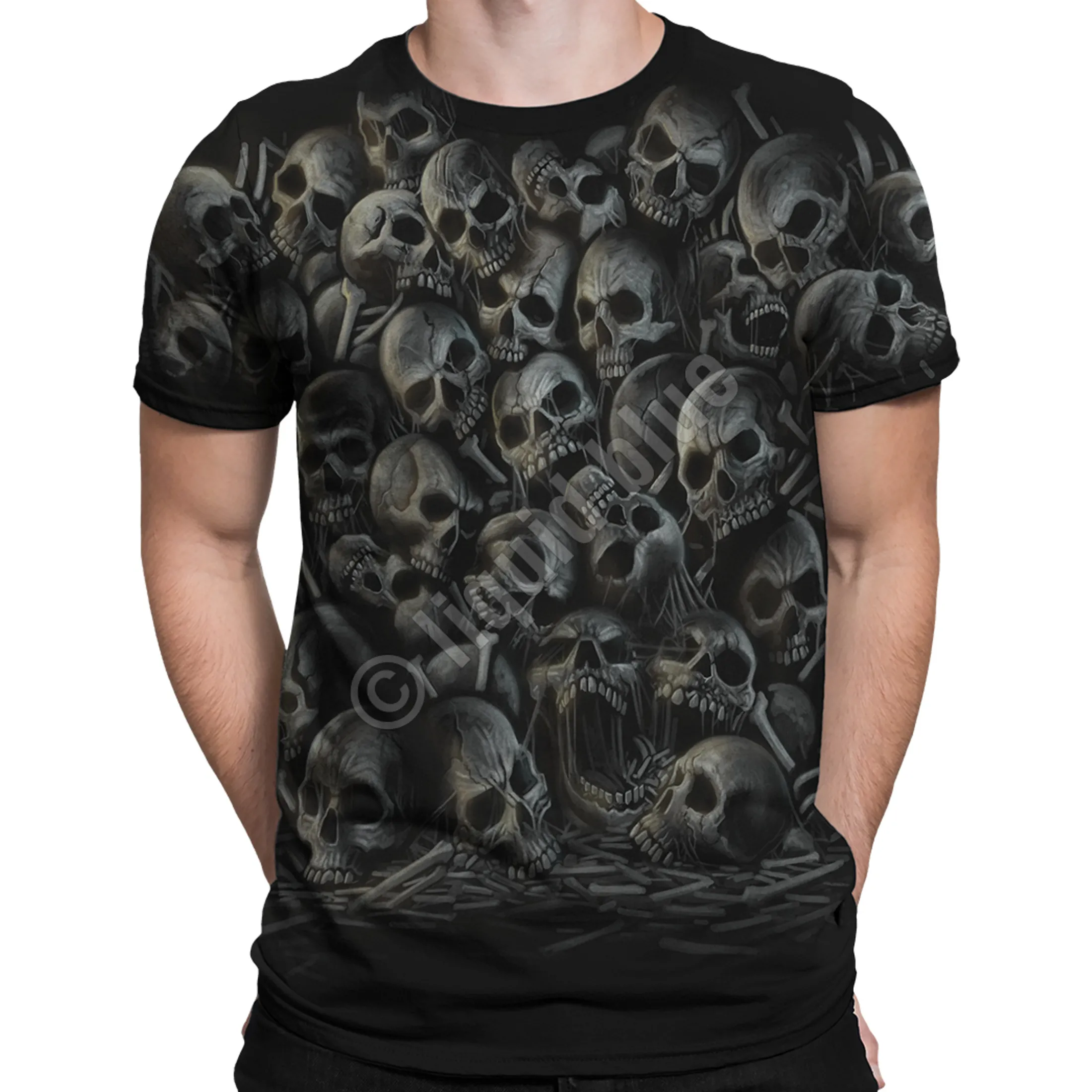 Clearance All Over Skulls Black T-Shirt T-Shirt | Halloween