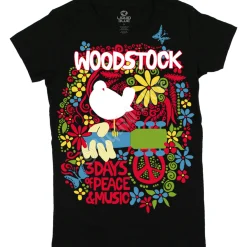 Discount Aquarian Exposition Juniors Long Length Black T-Shirt Women Juniors Long Length | Woodstock