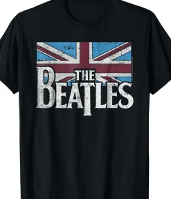 Sale Beatles British Flag Black T-Shirt T-Shirt | Beatles