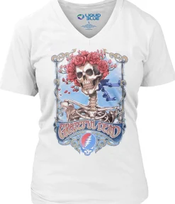 Clearance Bertha Live Womens White Long Length V-Neck T-Shirt Women Womens Long Length | Grateful Dead