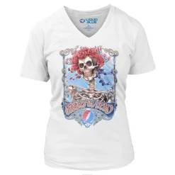 Clearance Bertha Live Womens White Long Length V-Neck T-Shirt Women Womens Long Length | Grateful Dead