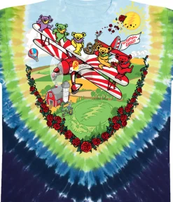 Clearance Bi-Plane Bears Youth Tie-Dye T-Shirt Kids Youth | Grateful Dead