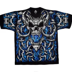 Clearance Blue Flame Skull Black T-Shirt T-Shirt | Skulls