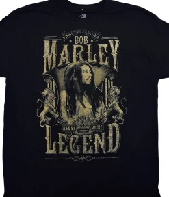 Discount Bob Marley Rebel Legends Black T-Shirt T-Shirt | Rastafari Art