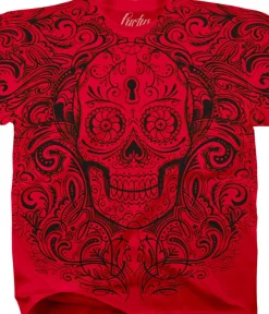 Clearance Calavera Keyhole Red T-Shirt T-Shirt | Luctus