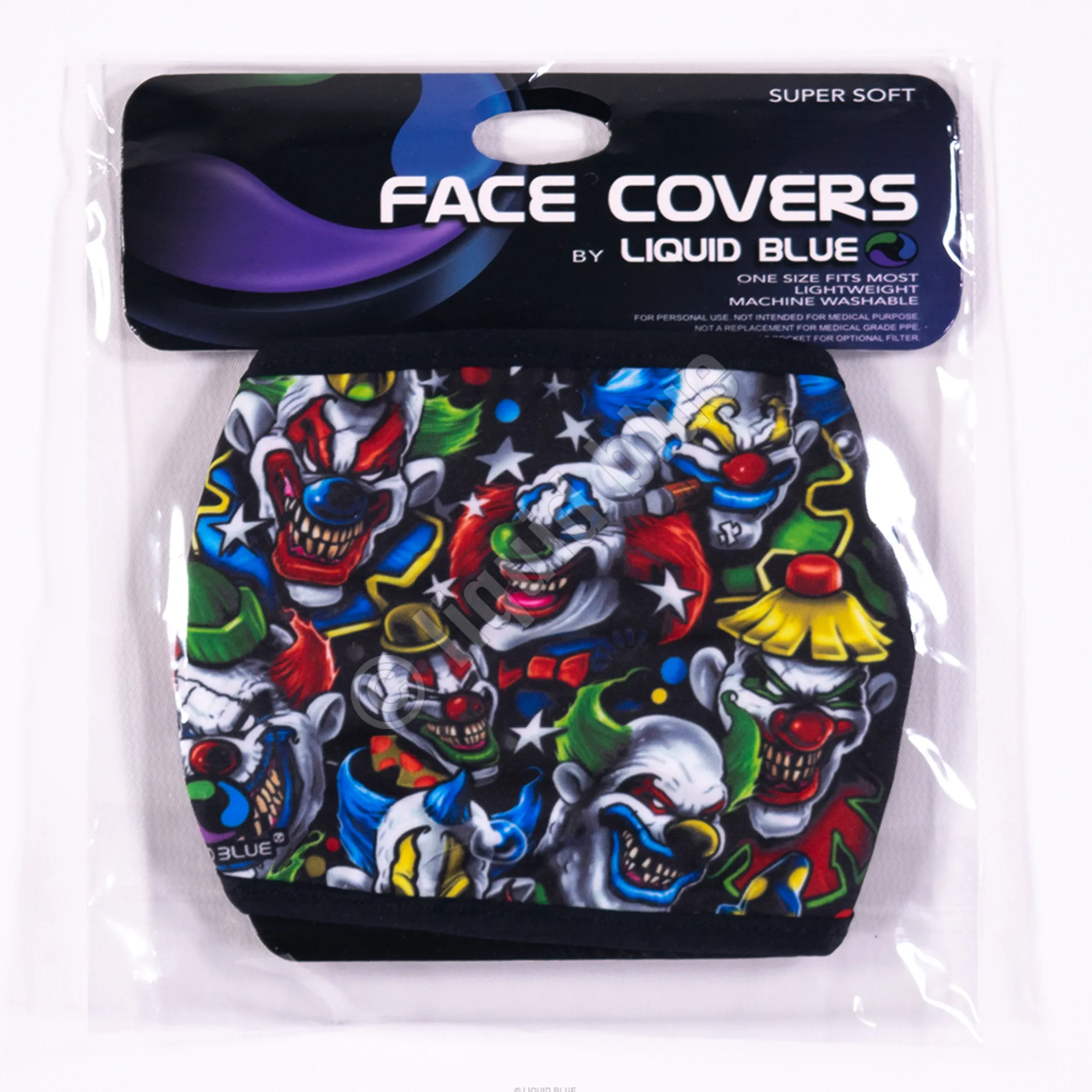 Clearance Colored Clowns Face Covering Face Coverings | Liquid Blue