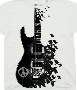 Fashion Crow Guitar White T-Shirt T-Shirt | Musica