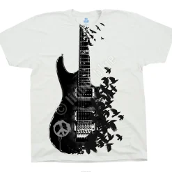 Fashion Crow Guitar White T-Shirt T-Shirt | Musica
