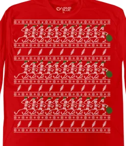 Sale Dancin Skeletons Xmas Sweater Red Long Sleeve T-Shirt Long Sleeve | Grateful Dead