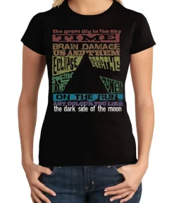 Clearance Dark Side Tracks Black Juniors Long Length T-Shirt Women Juniors Long Length | Pink Floyd