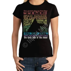 Clearance Dark Side Tracks Black Juniors Long Length T-Shirt Women Juniors Long Length | Pink Floyd