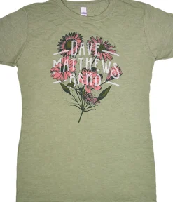 New Dave Matthews Band Flowers Green Heather Juniors Long Length T-Shirt Women Juniors Long Length | Dave Matthews Band