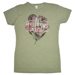 New Dave Matthews Band Flowers Green Heather Juniors Long Length T-Shirt Women Juniors Long Length | Dave Matthews Band