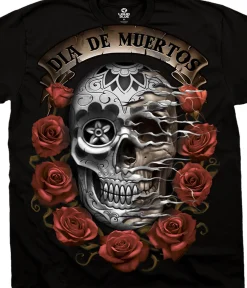 Outlet Dia De Muertos Skull Black T-Shirt T-Shirt | Halloween