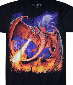 Clearance Dragon Fire Black T-Shirt T-Shirt | Dark Fantasy