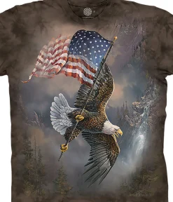Discount Flag-Bearing Eagle Classic Cotton T-Shirt T-Shirt | Birds
