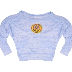 New GD Rainbow Splatter Womens Blue Heather Flowy Long Sleeve T-Shirt Women Womens Long Sleeve | Grateful Dead