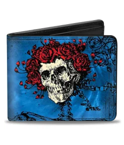 Discount GD Skull and Roses Blues Bi-Fold Wallet Wallets | Grateful Dead