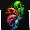 Online Liquid Neon Skulls Black T-Shirt T-Shirt | Halloween