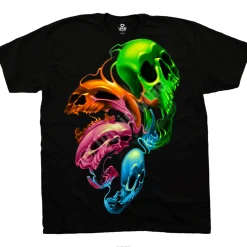 Online Liquid Neon Skulls Black T-Shirt T-Shirt | Halloween