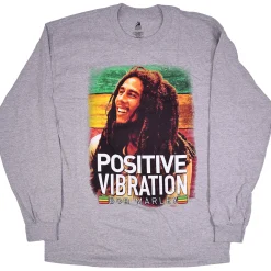 Clearance Marley Positive Vibrations Heather Grey Long Sleeve T-Shirt Long Sleeve | Rastafari Art