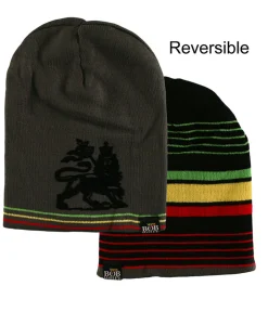 Sale Marley Rasta Stripe Reversible Beanie Hats | Rastafari Art