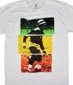 Best Marley Soccer Tri-Color White T-Shirt T-Shirt | Rastafari Art