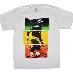 Best Marley Soccer Tri-Color White T-Shirt T-Shirt | Rastafari Art