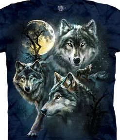 Hot Moon Wolves Collage Kids' T-Shirt Kids Youth | Wolf Shirt Collection