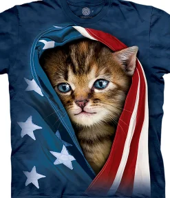 Online Patriotic Kitten Classic Cotton T-Shirt T-Shirt | Pets
