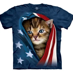Online Patriotic Kitten Classic Cotton T-Shirt T-Shirt | Pets