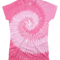 Fashion Pink Spiral Unprinted Juniors Long Length Tie-Dye T-Shirt Women Juniors Unprinted Tie-Dyes | Juniors Long Length