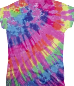 Best Rainbow Nebula Unprinted Juniors Long Length Tie-Dye T-Shirt Women Juniors Unprinted Tie-Dyes | Juniors Long Length