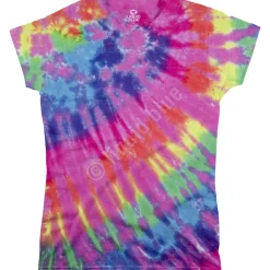 Best Rainbow Nebula Unprinted Juniors Long Length Tie-Dye T-Shirt Women Juniors Unprinted Tie-Dyes | Juniors Long Length