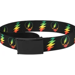 Fashion Rasta SYF Bolt Adjustable Web Belt Black Belts | Grateful Dead