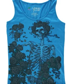 Online Skeleton and Roses Blue Juniors Tank Top T-Shirt Women Juniors Tank Top | Grateful Dead