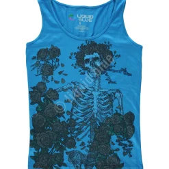 Online Skeleton and Roses Blue Juniors Tank Top T-Shirt Women Juniors Tank Top | Grateful Dead
