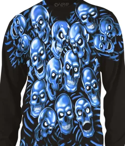 Discount Skull Pile Blue Black Long Sleeve T-Shirt Long Sleeve | Halloween
