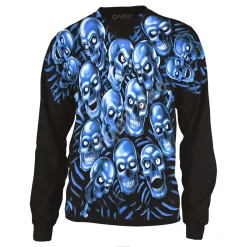 Discount Skull Pile Blue Black Long Sleeve T-Shirt Long Sleeve | Halloween