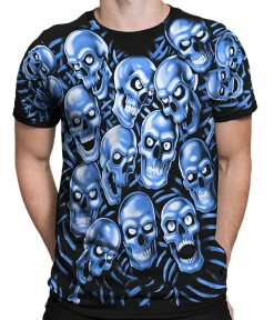 New Skull Pile Blue Black T-Shirt T-Shirt | Halloween