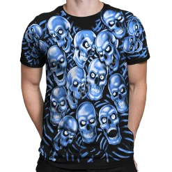 New Skull Pile Blue Black T-Shirt T-Shirt | Halloween
