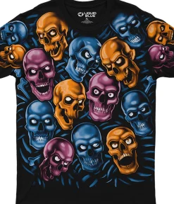 Clearance Skull Pile Blue Pink Orange Black Athletic T-Shirt Athletic T-Shirt | Halloween