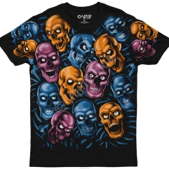 Clearance Skull Pile Blue Pink Orange Black Athletic T-Shirt Athletic T-Shirt | Halloween