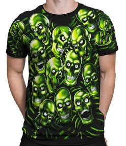 Discount Skull Pile Green Black T-Shirt T-Shirt | Halloween