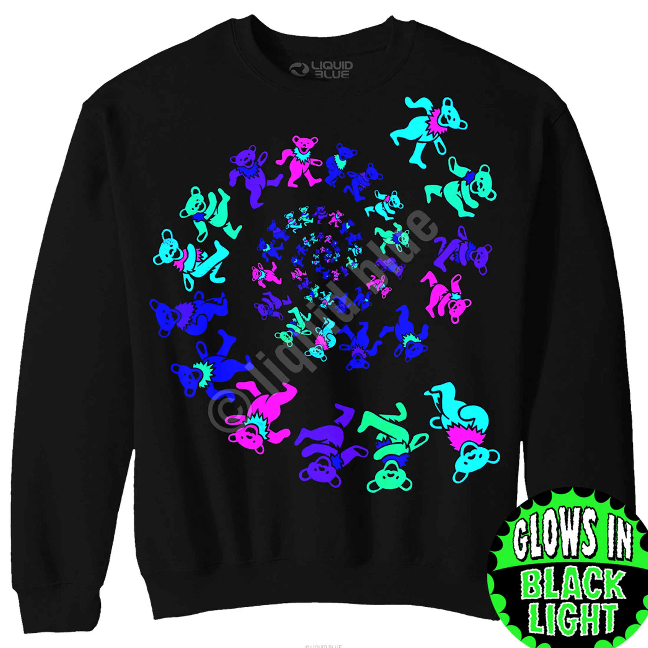 Clearance Spiral Bears Blacklight Black Sweatshirt Sweatshirt | Blacklight