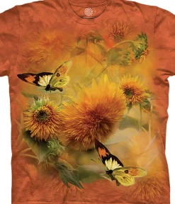 Hot Sunflowers And Butterflies Classic Cotton T-Shirt T-Shirt | Nature & Peace