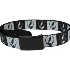 Hot SYF Black And Gray Adjustable Web Belt Black Belts | Grateful Dead