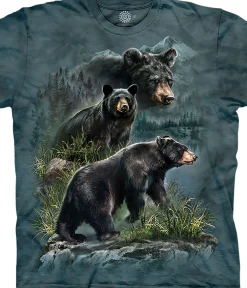 Best Three Black Bears Classic Cotton T-Shirt T-Shirt | North American Animals